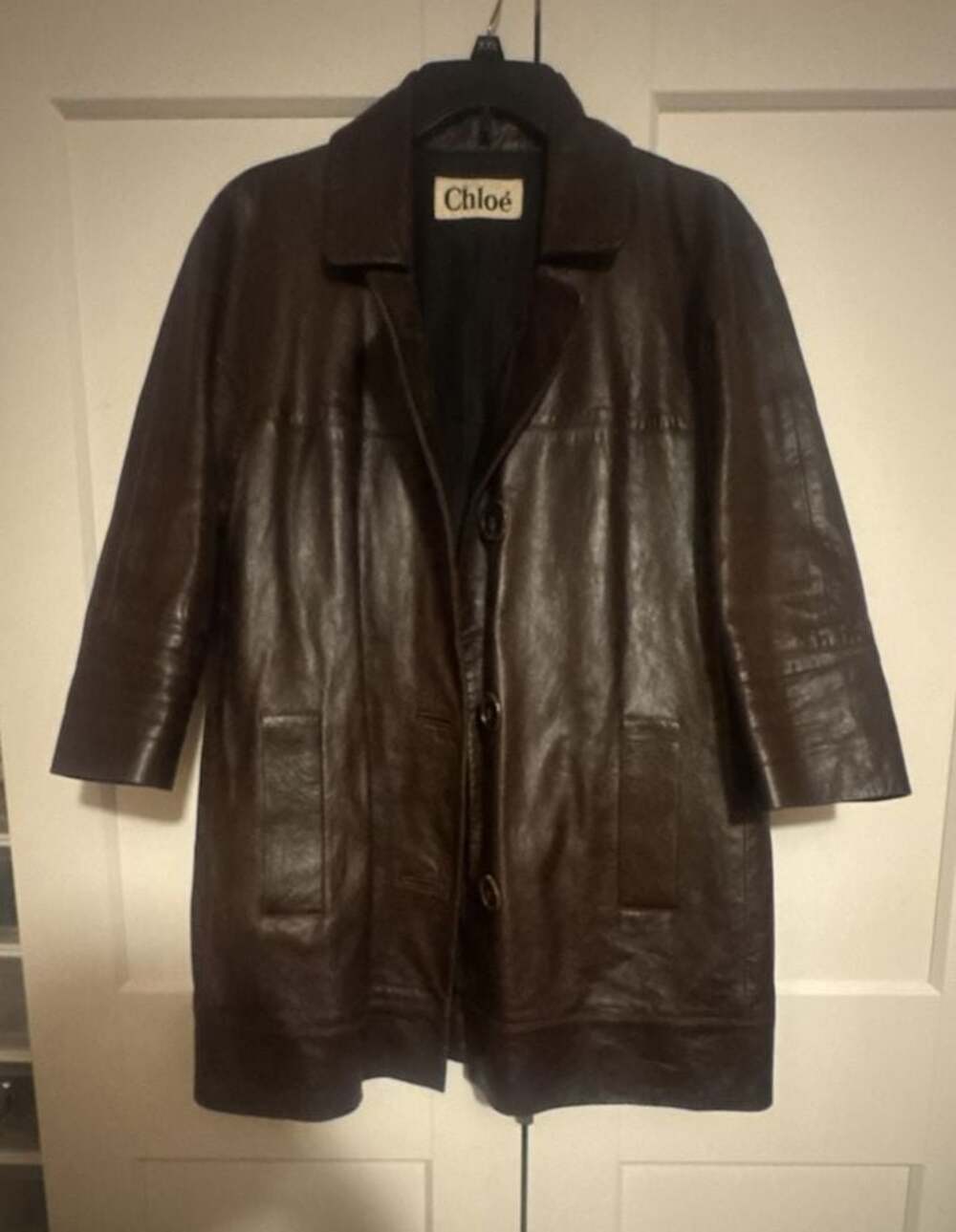 Chloé Brown Leather Coat, Size 42, 100% Lambskin, Made in France